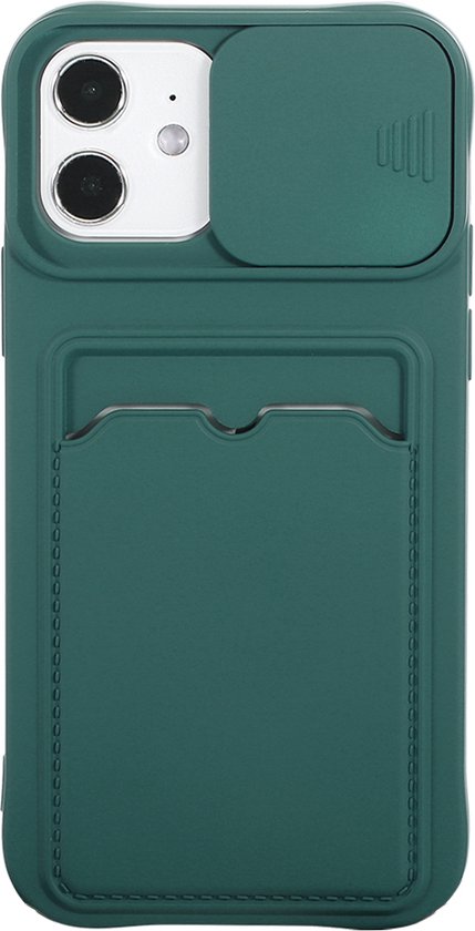 Coque Arrière iPhone 12 Pro Max avec Protection Caméra - Siliconen - Porte-Cartes - TPU - Apple iPhone 12 Pro Max - Vert Foncé