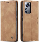 CaseMe - Hoesje geschikt voor Xiaomi 12 Pro - Wallet Book Case - Magneetsluiting - Licht Bruin