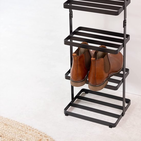 8-Tier Verticale Schoenenrek Organizer Moderne Metalen Smalle Schoenen Opslag Met Houten Bovenste Lade Voor De Hal