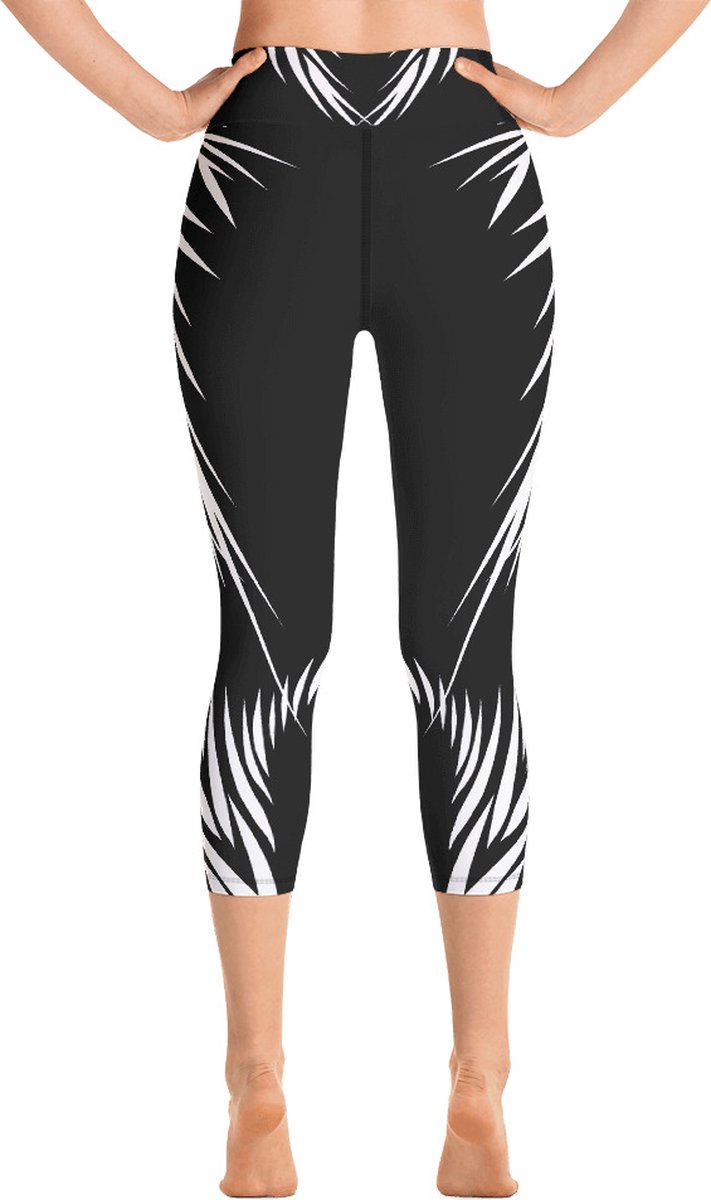 Sportlegging - Capri 3/4 - design Tiger Power Up - High Waist - Dry Fit - High Performance - 4way stretch - unieke print - UPF 50+ - Hardloop - Yoga - Fitness - Dans - Pilates - Training - sportbroek - zwart wit - maat XL — afbeelding 3