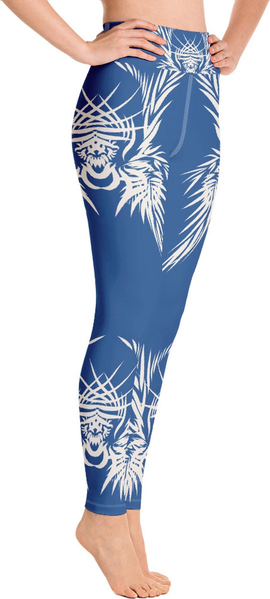 Sportlegging - design Tiger Power Up - High Waist - Dry Fit - High Performance - 4way stretch- unieke print - UPF 50+ - Hardloop - Yoga - Fitness - Dans - Pilates - Training - sportbroek - klassiekblauw wit - maat L — afbeelding 4