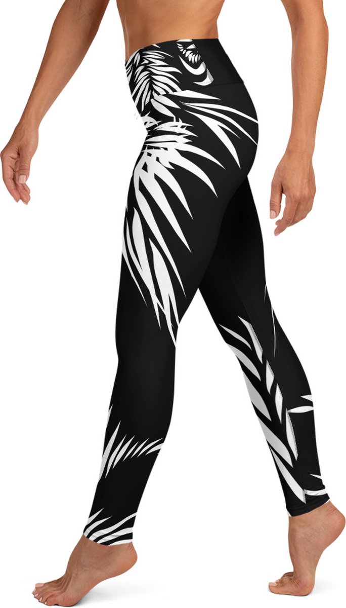 Sportlegging - design Tiger Power Up - High Waist - Dry Fit - High Performance - 4way stretch- unieke print - UPF 50+ - Hardloop - Yoga - Fitness - Dans - Pilates - Training - sportbroek - zwart wit - maat L — afbeelding 5