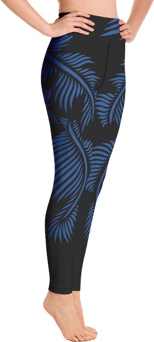 Sportlegging - design Lines 4 Peace - High Waist - Dry Fit - High Performance - 4way stretch- unieke print - UPF 50+ - Hardloop - Yoga - Fitness - Dans - Pilates - Training - sportbroek - zwart klassiekblauw- maat M van Merkloos — afbeelding 4