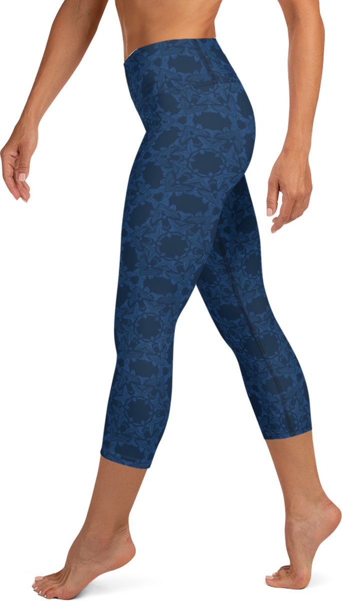 Sportlegging - Capri 3/4 - design Grace in Lace - High Waist - Dry Fit - High Performance - 4way stretch- unieke print - UPF 50+ - Hardloop - Yoga - Fitness - Dans - Pilates - Training - sportbroek - donkerblauw klassiekblauw - maat M van Merkloos — afbeelding 4