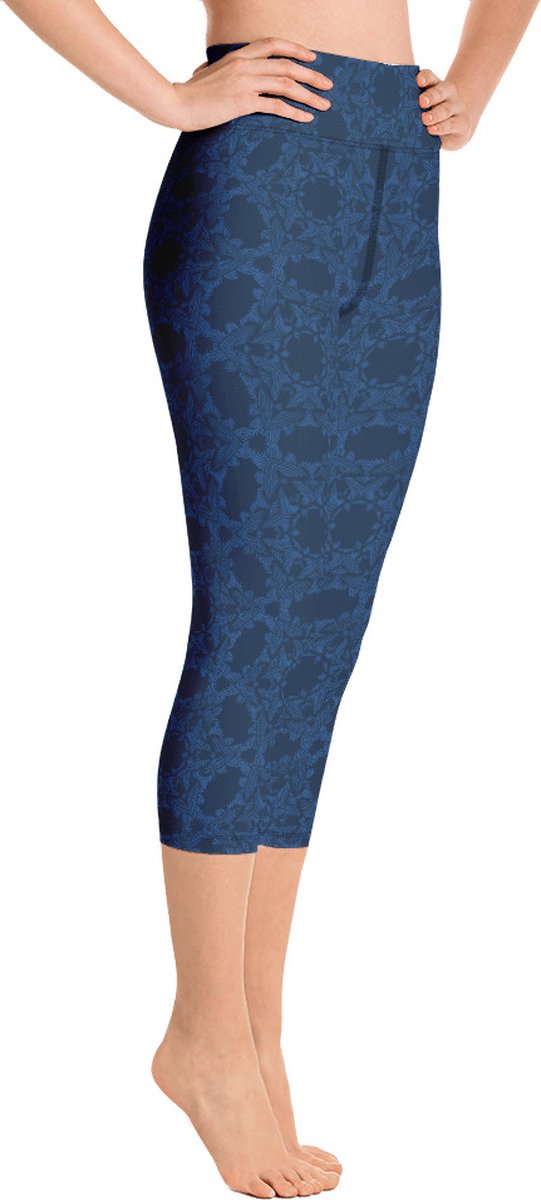 Sportlegging - Capri 3/4 - design Grace in Lace - High Waist - Dry Fit - High Performance - 4way stretch- unieke print - UPF 50+ - Hardloop - Yoga - Fitness - Dans - Pilates - Training - sportbroek - donkerblauw klassiekblauw - maat S van Merkloos — afbeelding 3
