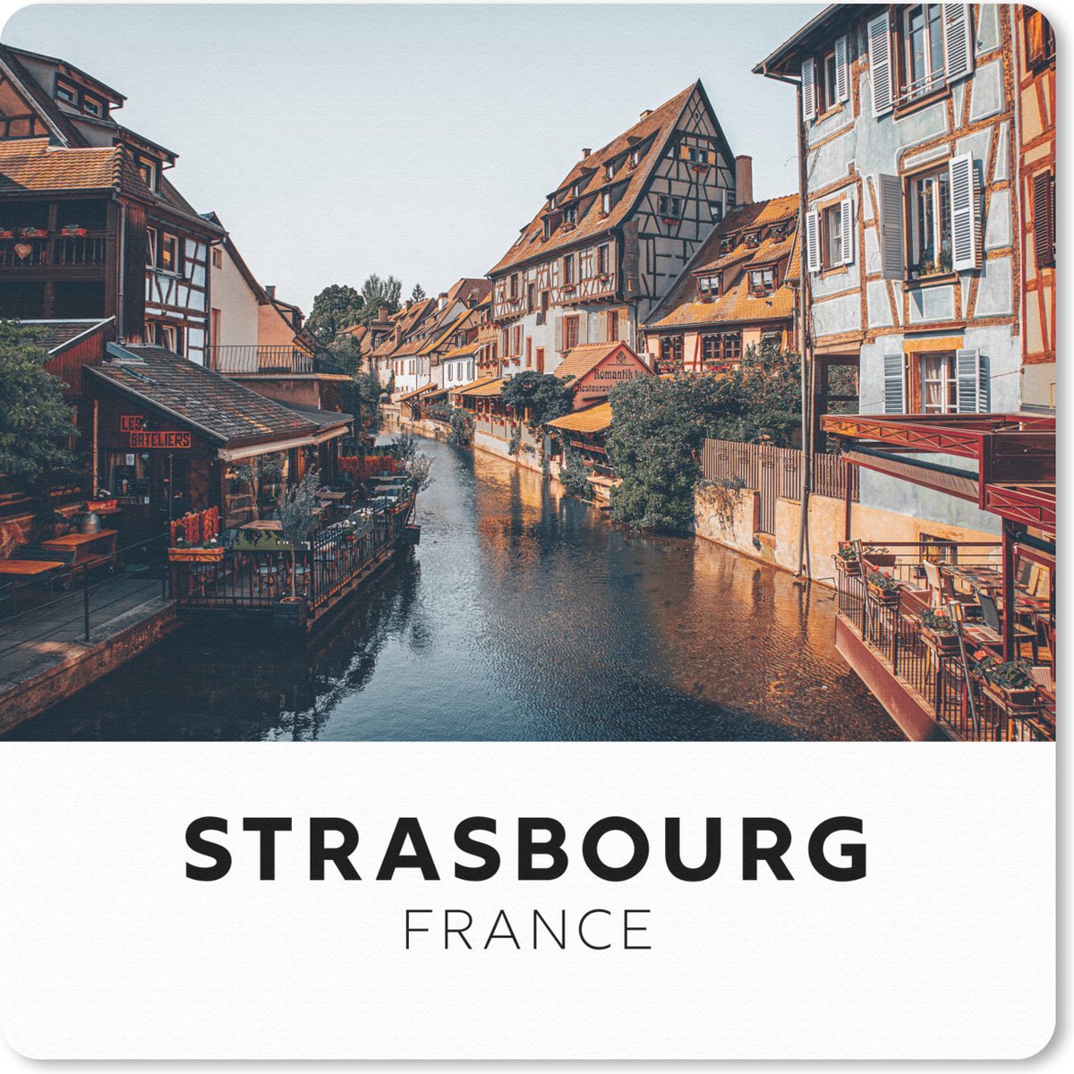 Muismat 30x30 cm - Mousepad Frankrijk - Water - Café - Strasbourg - Muismatten