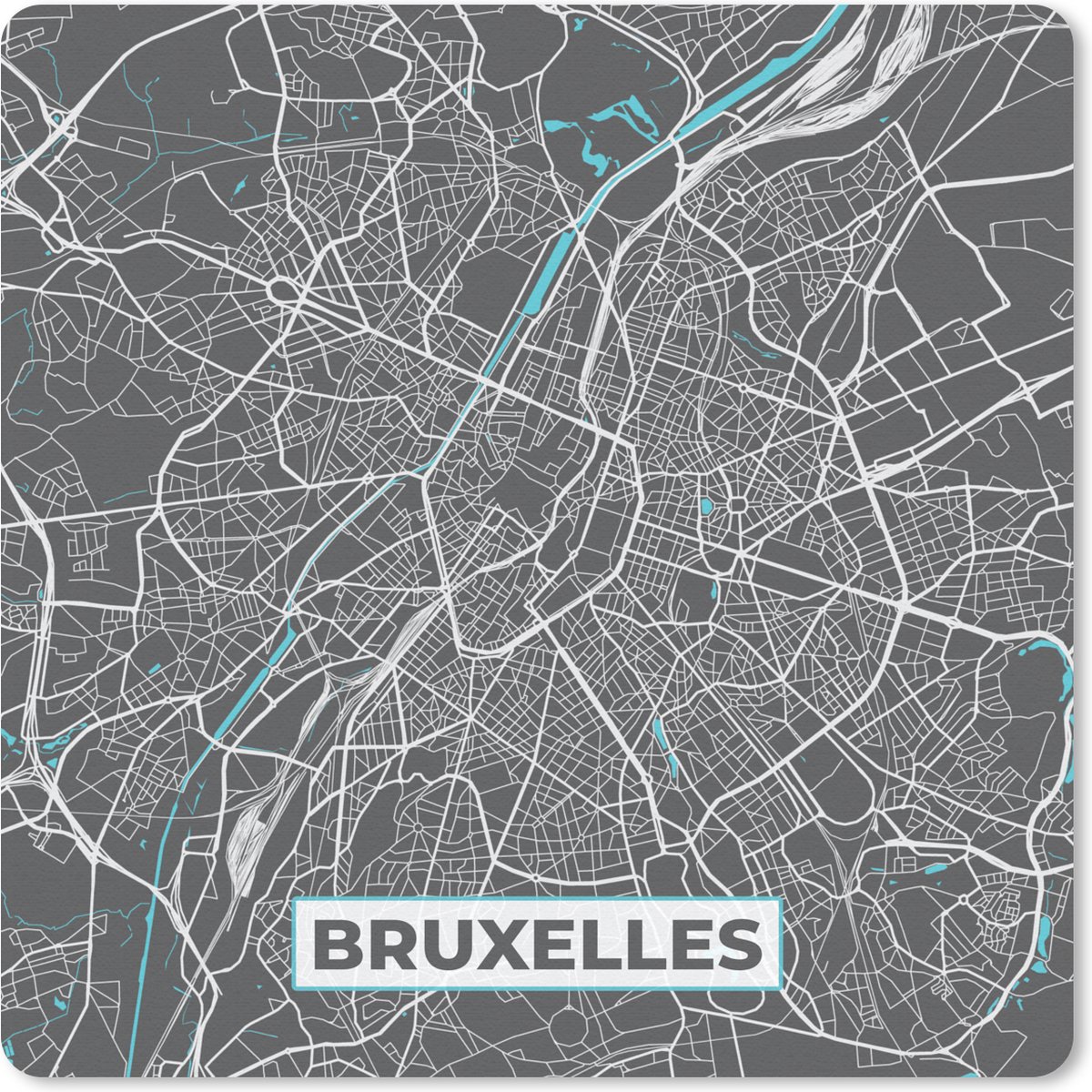 Muismat - Mousepad - Stadskaart – Grijs - Kaart – Bruxelles – België – Plattegrond - 30x30 cm - Muismatten