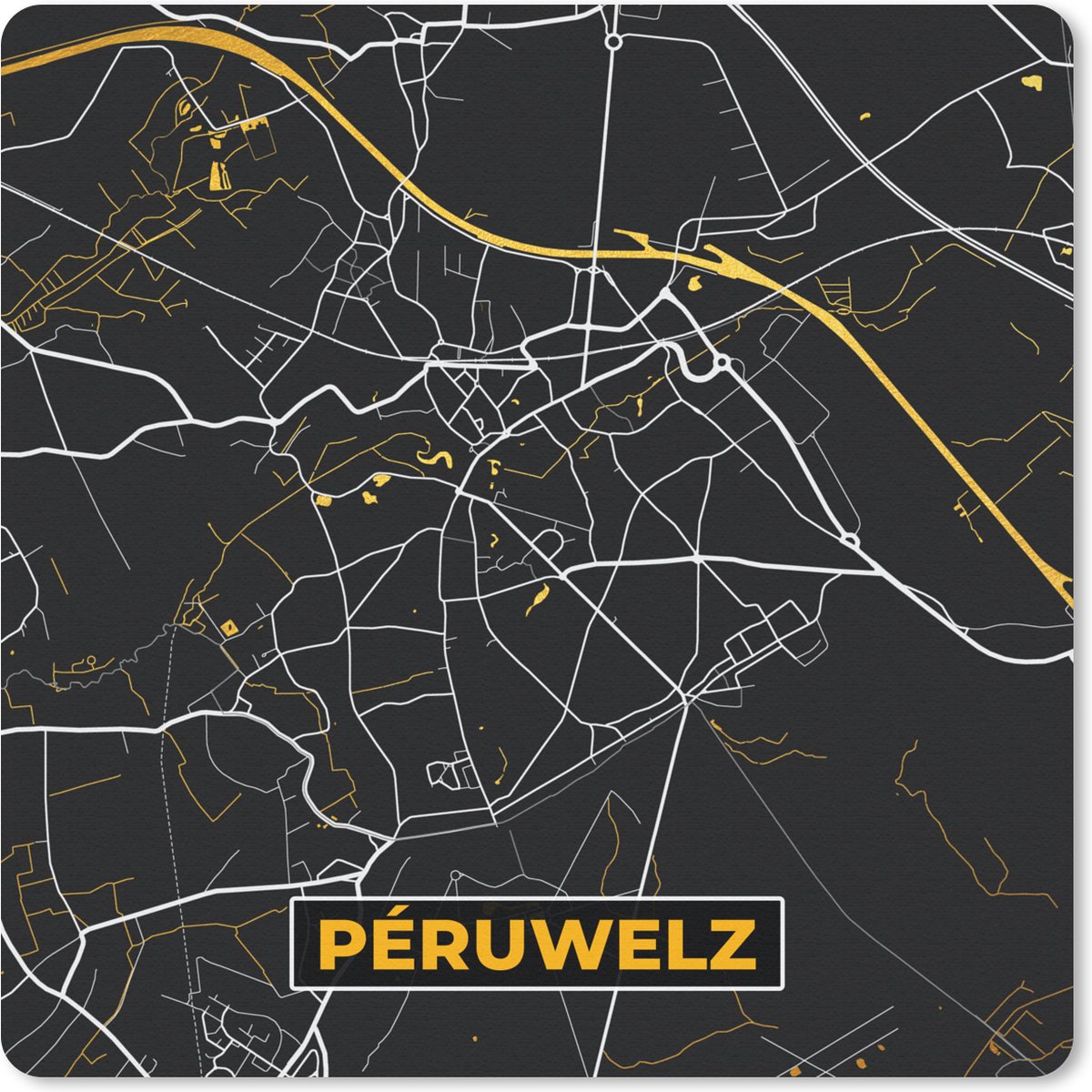 Muismat - Mousepad - Péruwelz - Kaart - Plattegrond - Goud - Stadskaart - 30x30 cm - Muismatten