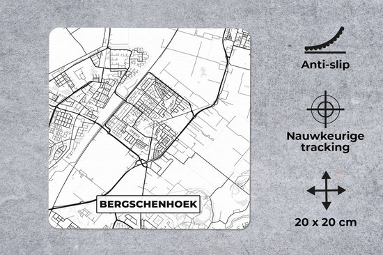 Muismat 20x20 cm - Mousepad Plattegrond - Bergschenhoek - Kaart - Stadskaart - Muismatten - Stadskaart
