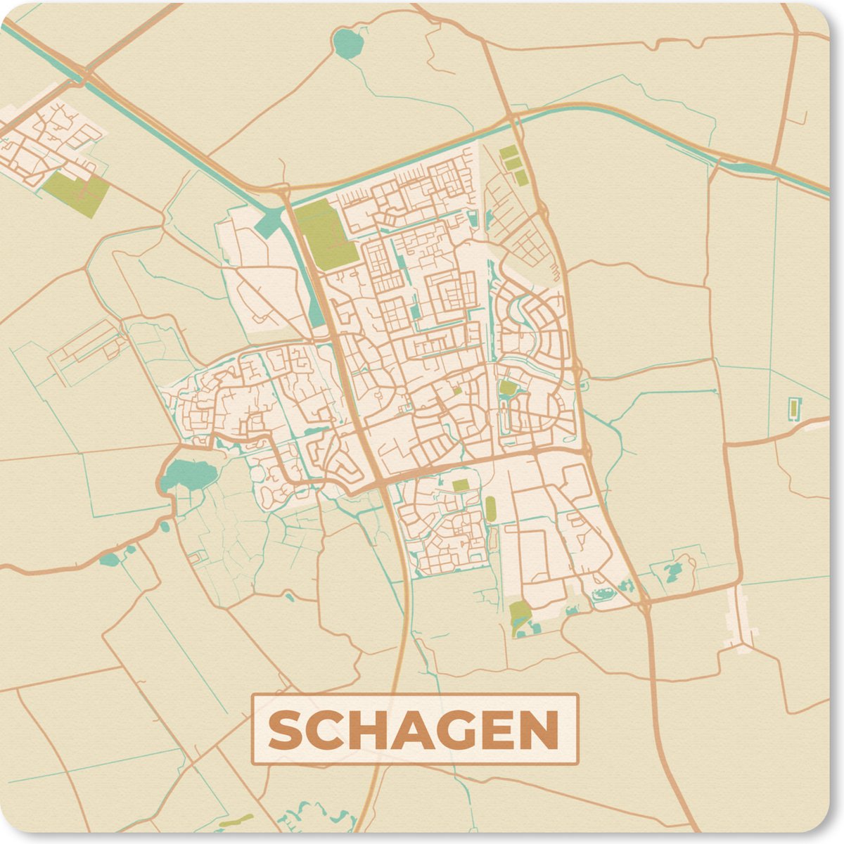 Muismat 20x20 cm - Mousepad Schagen - Kaart - Plattegrond - Stadskaart - Muismatten - Stadskaart