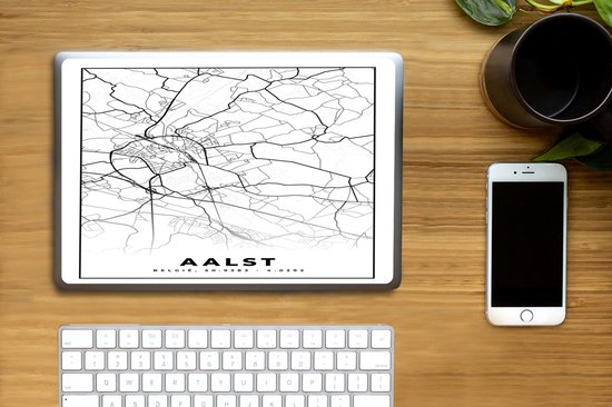 Laptop sticker - 10.1 inch - Stadskaart – Plattegrond – België – Zwart Wit – Aalst – Kaart - 25x18cm - Laptopstickers - Laptop skin - Cover - Stadskaart