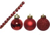 14x stuks mini kunststof kerstballen rood 3 cm glans/mat/glitter - Kerstversiering/kerstboomversiering