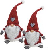 2x stuks pluche gnome/dwerg decoratie poppen/knuffels wit/rood/grijs 16 x 20 x 40 cm - Kerstgnomes/kerstdwergen/kerstkabouters