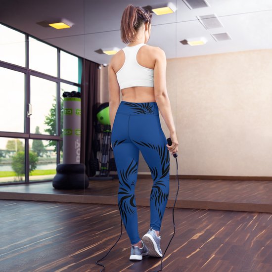 Sportlegging - design Power Up - High Waist - Dry Fit - High Performance - 4way stretch- unieke print - UPF 50+ - Hardloop - Yoga - Fitness - Dans - Pilates - Training - sportbroek –kobaltblauw zwart maat M — afbeelding 3