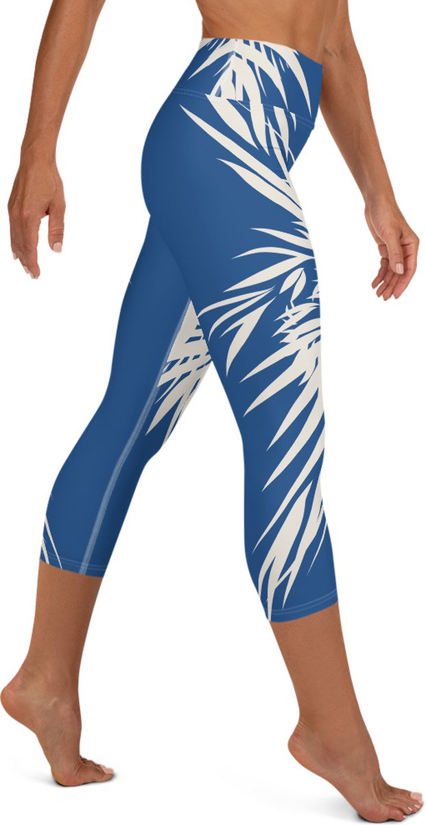Sportlegging - Capri 3/4 - design Tiger Power Up - High Waist - Dry Fit - High Performance - 4way stretch- unieke print - UPF 50+ - Hardloop - Yoga - Fitness - Dans - Pilates - Training - sportbroek - klassiekblauw wit - maat XS — afbeelding 5