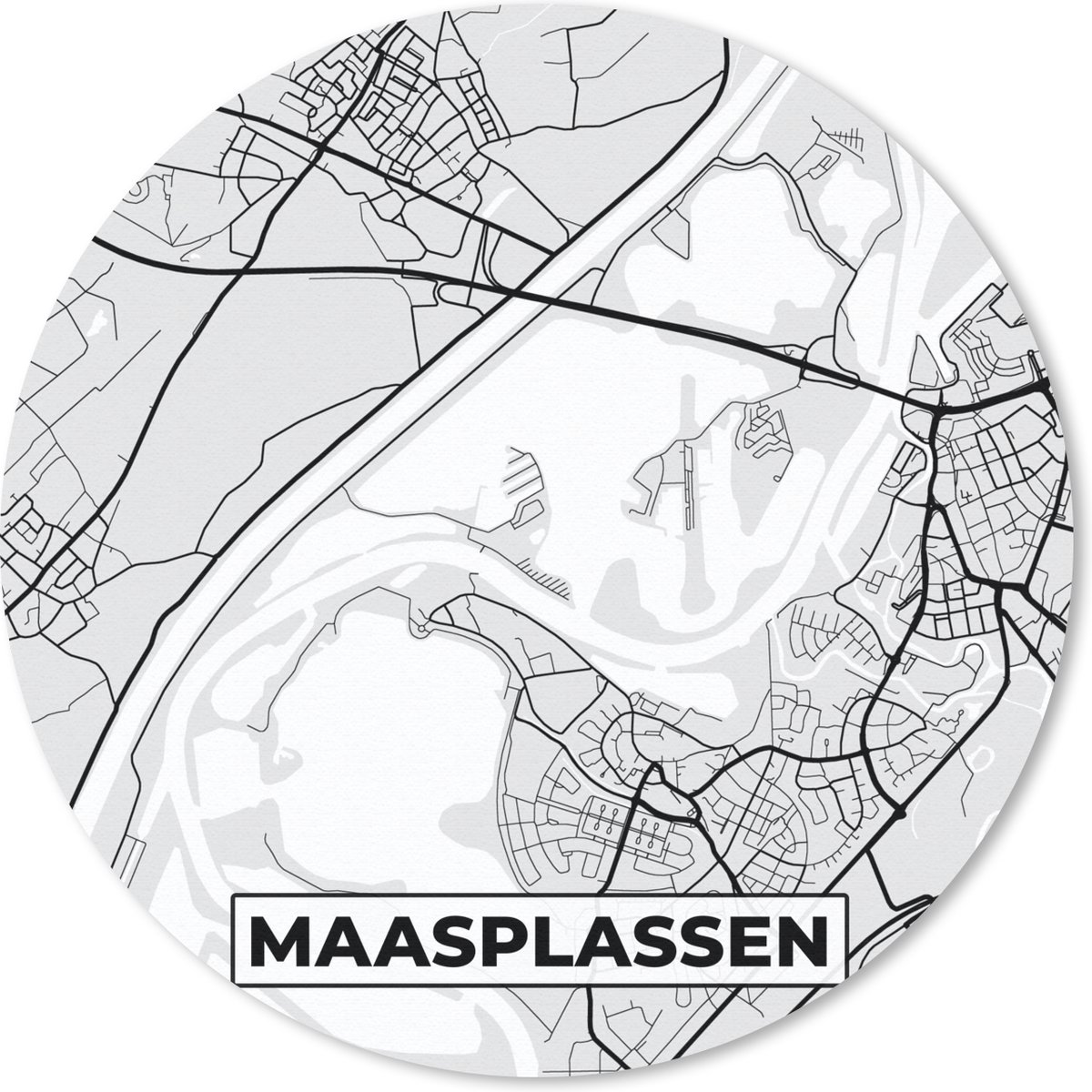 Muismat rond 50x50 cm - Mousepad Kaart - Maasplassen - Limburg - Plattegrond - Stadskaart - Ronde muismatten - Stadskaart