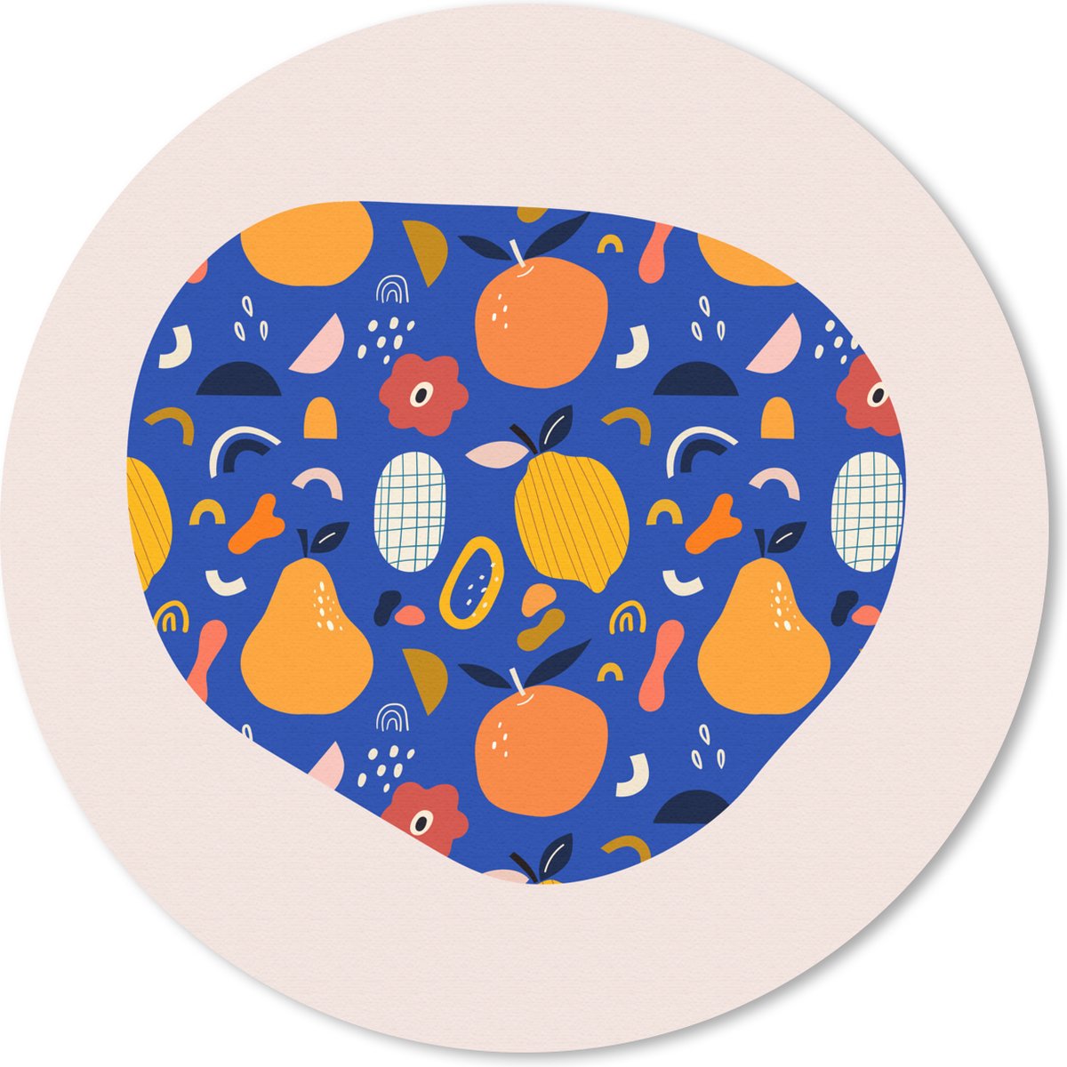 Muismat rond 20x20 cm - Mousepad Abstract - Fruit - Eten - Peer - Sinaasappel - Ronde muismatten