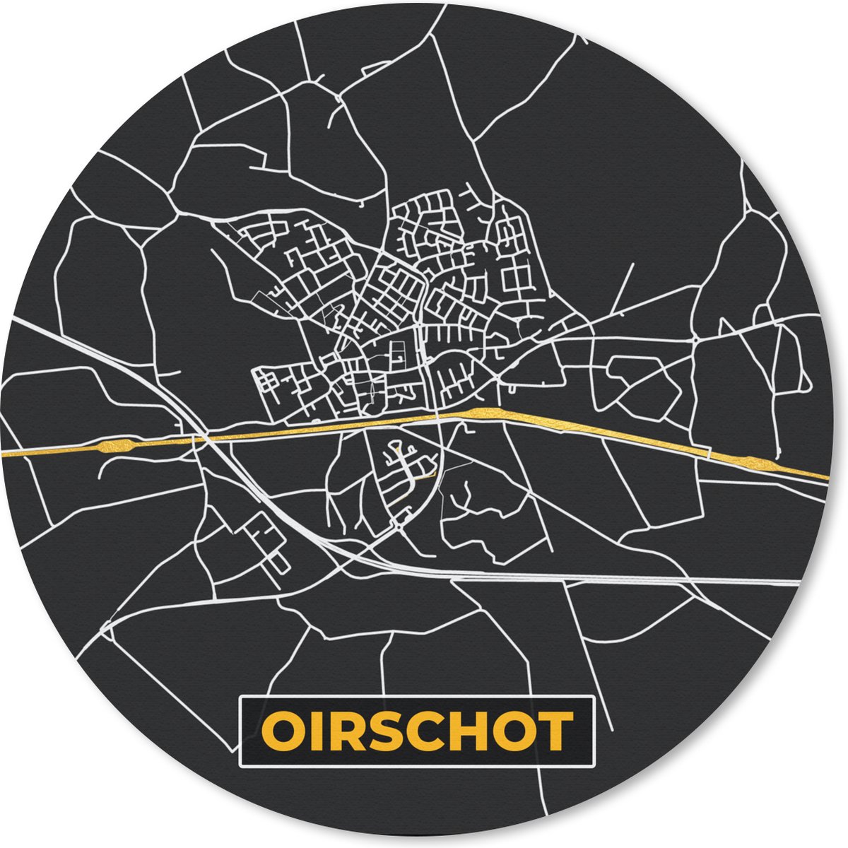 Muismat rond 40x40 cm - Mousepad Black & gold - Oirschot - Kaart - Plattegrond - Stadskaart - Ronde muismatten - Stadskaart