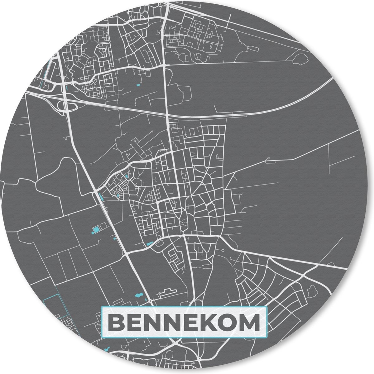 Muismat rond 50x50 cm - Mousepad Bennekom - Nederland - Kaart - Plattegrond - Stadskaart - Ronde muismatten - Stadskaart
