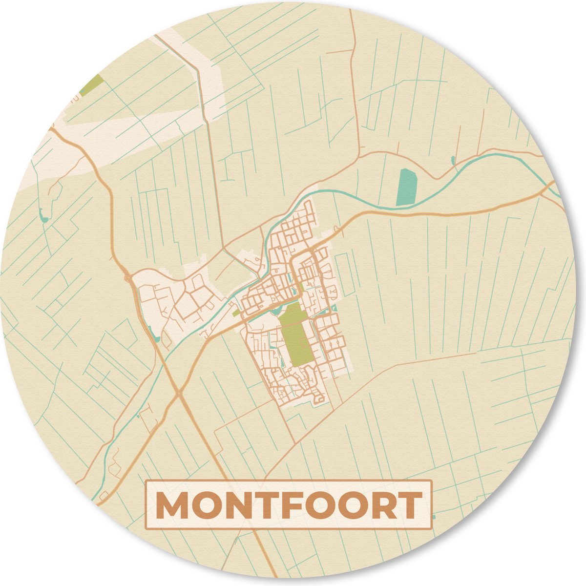 Muismat rond 50x50 cm - Mousepad Montfoort - Plattegrond - Kaart - Stadskaart - Ronde muismatten - Stadskaart
