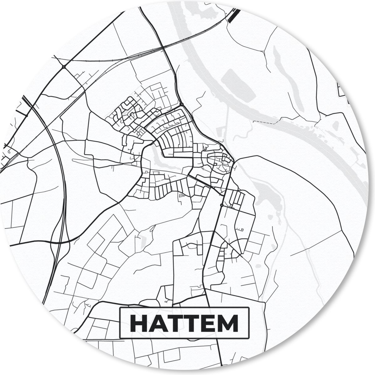 Muismat rond 40x40 cm - Mousepad Plattegrond - Hattem - Kaart - Stadskaart - Ronde muismatten - Stadskaart