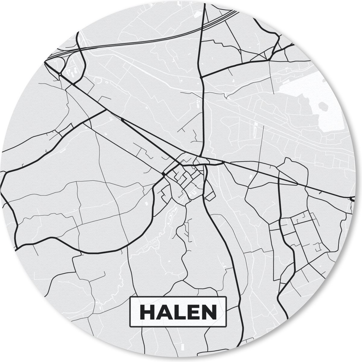 Muismat rond 40x40 cm - Mousepad Plattegrond – Halen – Zwart Wit – Stadskaart - Kaart - Ronde muismatten - Stadskaart