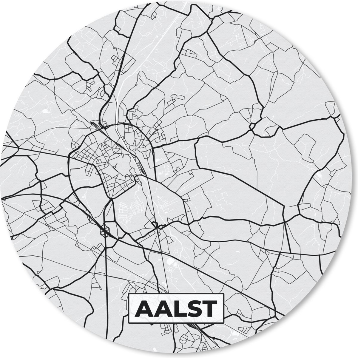 Muismat rond 20x20 cm - Mousepad Zwart Wit – België – Plattegrond – Stadskaart – Kaart – Aalst - Ronde muismatten - Stadskaart