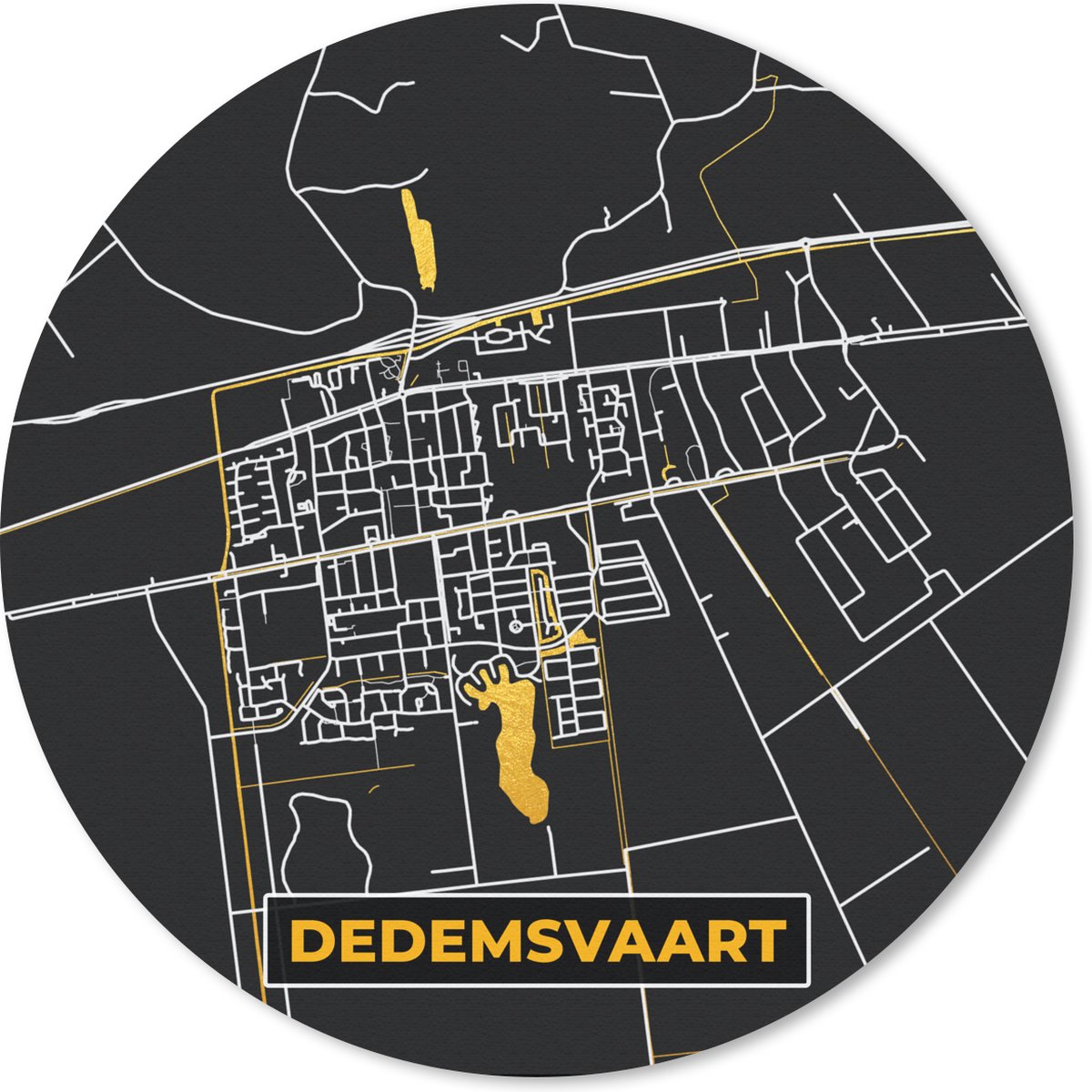 Muismat rond 50x50 cm - Mousepad Dedemsvaart - Black and Gold - Stadskaart - Kaart - Plattegrond - Ronde muismatten - Stadskaart