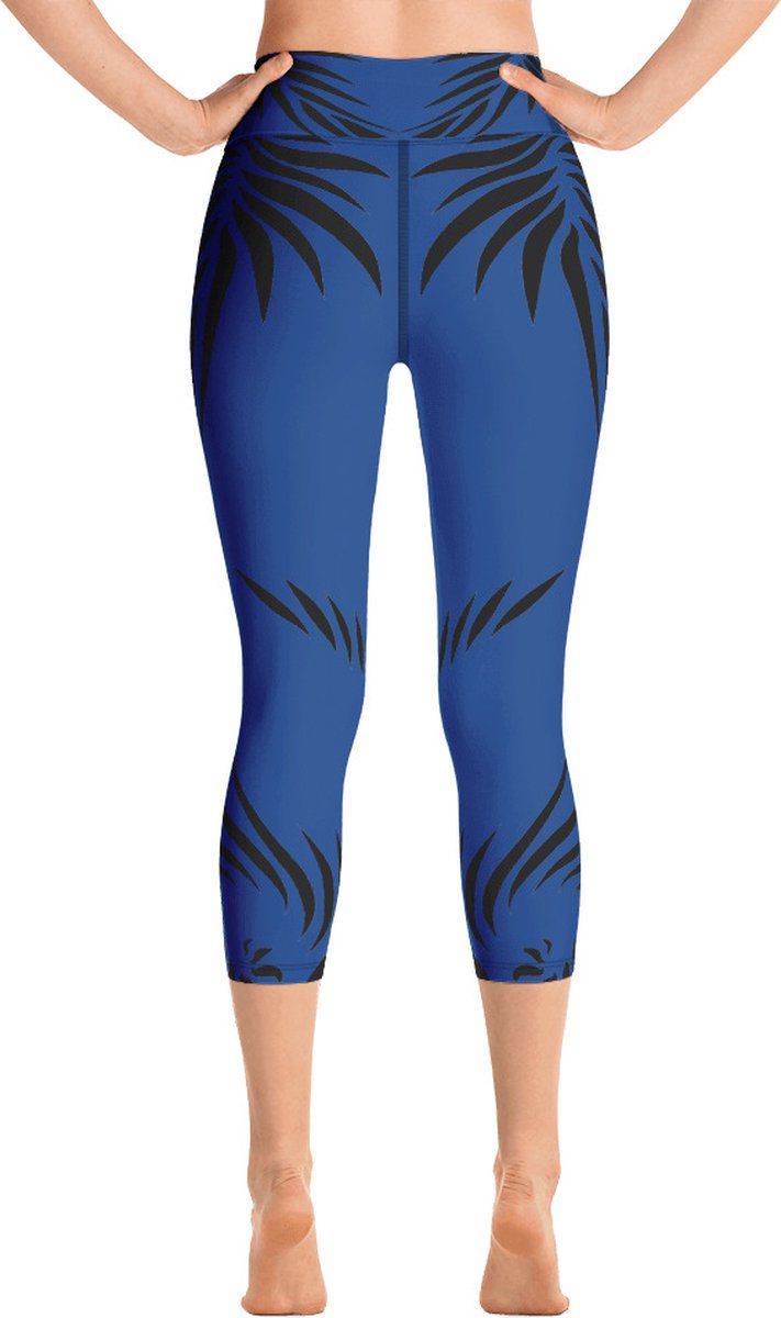 Sportlegging - Capri 3/4 - design Power Up - High Waist - Dry Fit - High Performance - 4way stretch- unieke print - UPF 50+ - Hardloop - Yoga - Fitness - Dans - Pilates - Training - sportbroek –kobaltblauw zwart - maat S — afbeelding 3