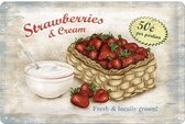 Strawberries & cream Tin Plate 20x30 cm aardbeien