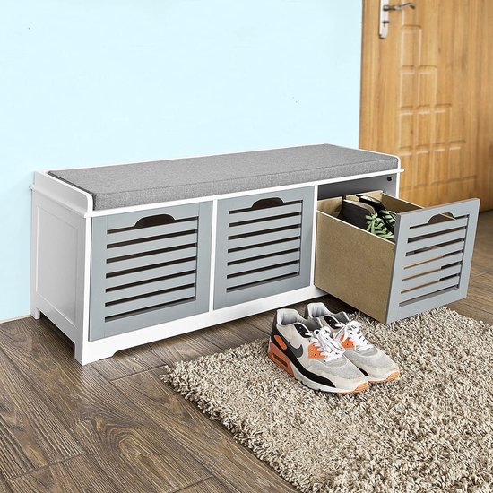 SoBuy FSR23-HG Modern Shoe Bench Shoe box with seat cushion 3 baskets