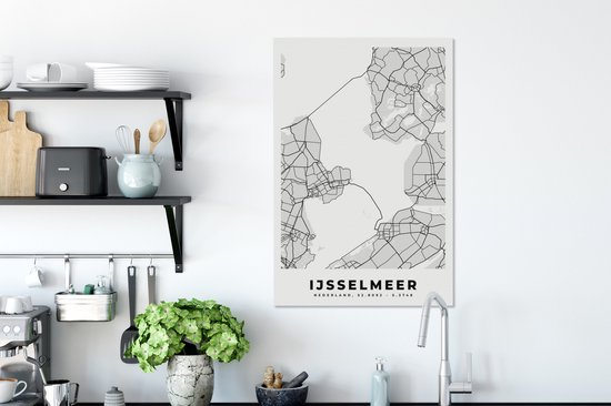 Peinture sur Toile Carte - Nederland - IJsselmeer - Plan - Plan de Ville - 40x60 cm - Décoration murale