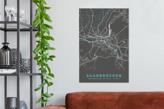Tableau sur toile Allemagne - Blauw - Sarrebruck - Plan de ville - Carte - Plan d'étage - 40x60 cm - Décoration murale