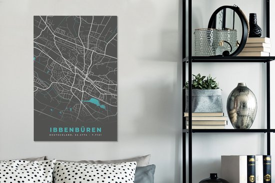 Peinture sur toile Ibbenbüren - Plan de ville - Blauw - Plan - Plan de ville - Carte - Allemagne - 60x90 cm - Décoration murale