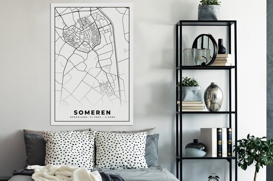 Peinture sur toile Someren - Plan de la ville - Wit - Plan d'étage - Carte - Nederland - 80x120 cm - Décoration murale