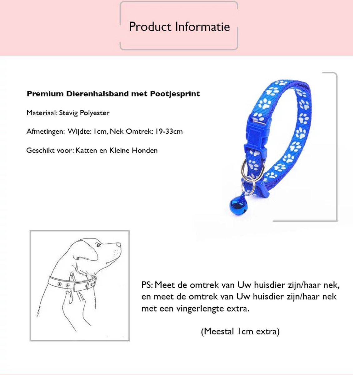 Premium Dierenhalsband met Pootjesprint en Belletje Roze | 19-33cm Verstelbaar | Geschikt voor Hond Kat Puppy en Kitten | Halsband | Halsbandje | Hondenhalsband | Hondenhalsbanden | Kattenhalsband | Kattenbandje met Belletje | Bel – foto 5