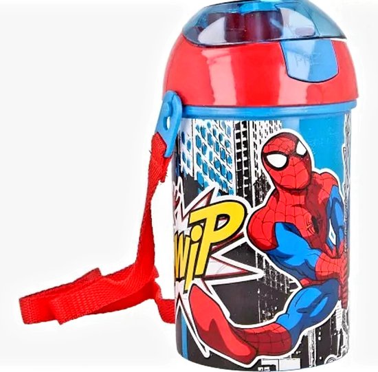 Gourde/gobelet/bouteille Marvel Spiderman avec bec verseur - bleu -  aluminium - 600 ml