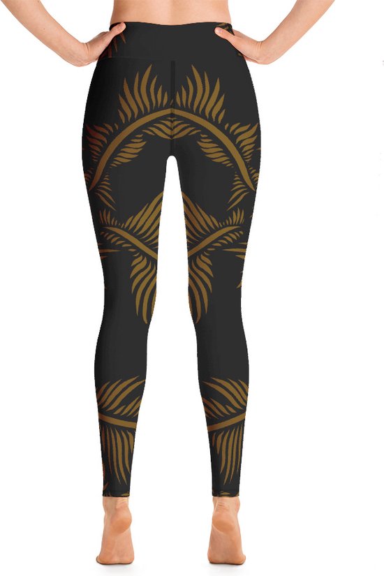 Sportlegging - design Lines 4 Peace - High Waist - Dry Fit - High Performance - 4way stretch- unieke print - UPF 50+ - Hardloop - Yoga - Fitness - Dans - Pilates - Training - sportbroek - zwart hazelnoot bruin - maat L — afbeelding 3