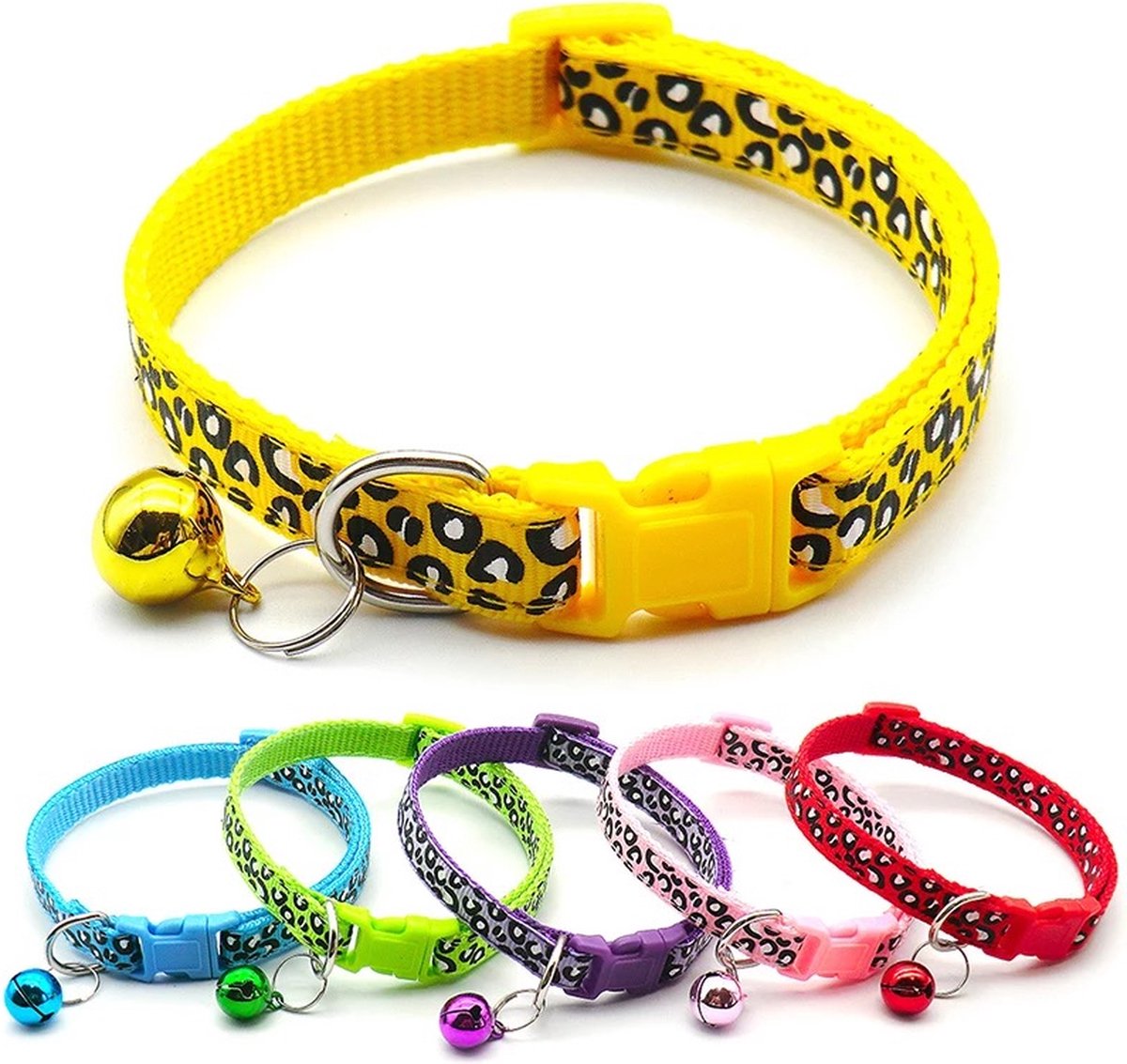 Premium Dierenhalsband met Leopard en Belletje Geel | 19-33cm Verstelbaar | Geschikt voor Hond Kat Puppy en Kitten | Halsband | Halsbandje | Hondenhalsband | Hondenhalsbanden | Kattenhalsband | Kattenbandje met Belletje | Bel – foto 4