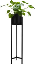 QUVIO Plantenstandaard inclusief pot - Staande plantenbak - Metaal - Plantenbak - Plantenhouders - Planten zuilen - Voor binnen- Bloempot - 22 x 22 x 90 cm - Zwart