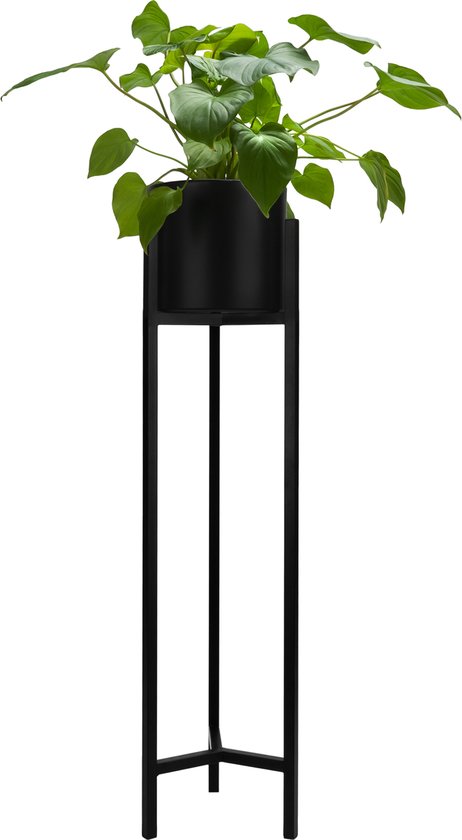 QUVIO Plantenstandaard inclusief Pot - Maat L - Bloempotten voor Binnen - Plantenbak - Plantenbak - Plantenhouder - Planten Zuilen - Bloempot - Bloempot op Poten - Plantenpot - 22 x 22 x 90 cm - Zwart - Metaal