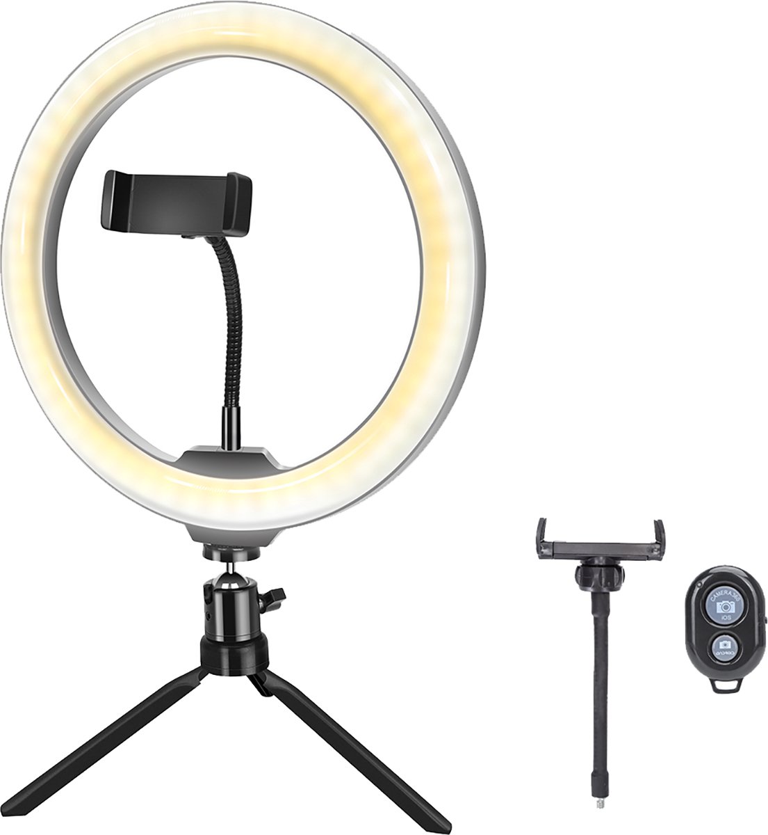 Ringlamp - Aigi Rongy - Bluetooth - Microfoon - Afstandsbediening - Dimbaar - CCT Aanpasbare Kleur - Zwart