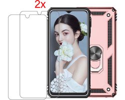 BixB Samsung Galaxy A13 Hybrid Armor hoesje Met 2 Pack Screenprotector Rose Goud  – Samsung Galaxy A13 Extreme backcover – Samsung A13 backcover – Samsung A13 – ringhouder hoesje