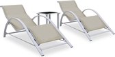 Ensemble de chaises longues vidaXL - 2 pièces - avec table - Crème - Beige - Sun longues - Chaise longue - Soleil - Jardin - Ensemble de chaises longues - 2 pièces