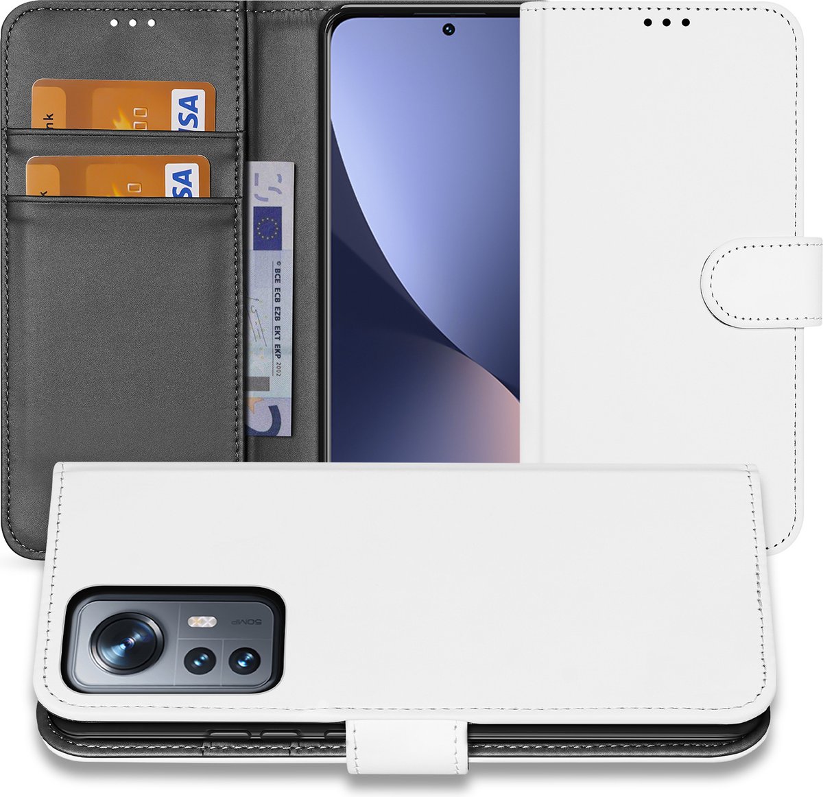Book Case Telefoonhoesje voor de Xiaomi 12 Pro Wit met Pasjeshouder