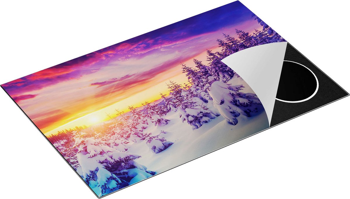 Chefcare Inductie Beschermer Zonsondergang in het Sneeuw Bos - 80x52 cm - Afdekplaat Inductie - Kookplaat Beschermer - Inductie Mat