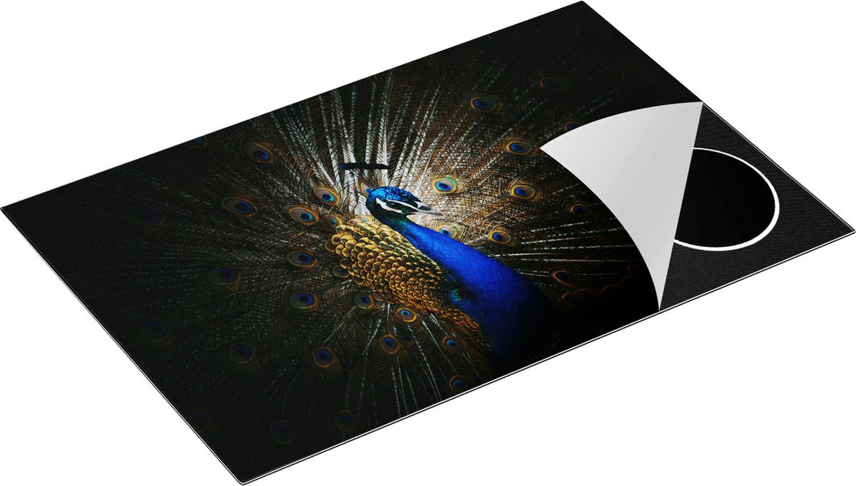 Chefcare Inductie Beschermer Blauwe Pauw met Grote Veren - 80,2x52,2 cm - Afdekplaat Inductie - Kookplaat Beschermer - Inductie Mat