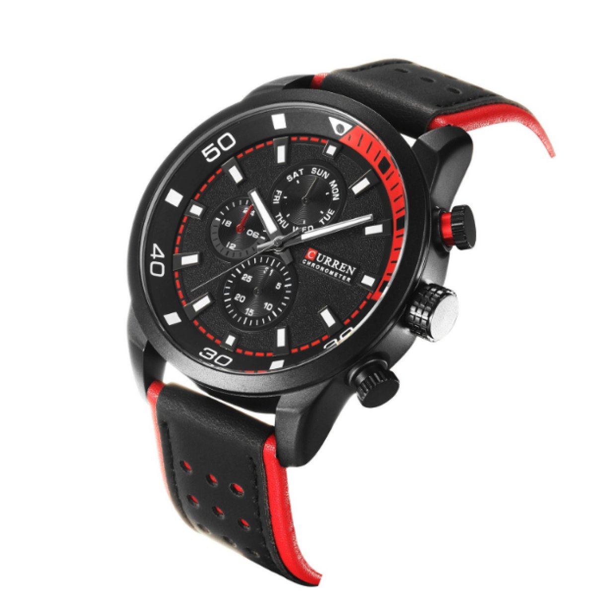 Curren Horloge - Met Datumaanduiding - Zwart-Rood - Kunstleer - Inclusief Horlogedoosje