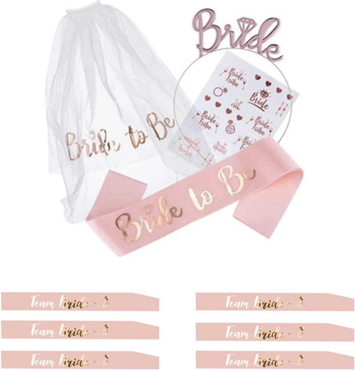 Bride to be 29-delig feestpakket Vrijgezellenfeest vrouw - Team bride - Bride to be sjerp - Bride to be sluier - Vrijgezellenfeest met het hele bride team - Team bride sjerp - Bride to be 7 personen — afbeelding 2