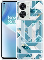 OnePlus Nord 2T Hoesje Blauw Marmer Patroon - Designed by Cazy